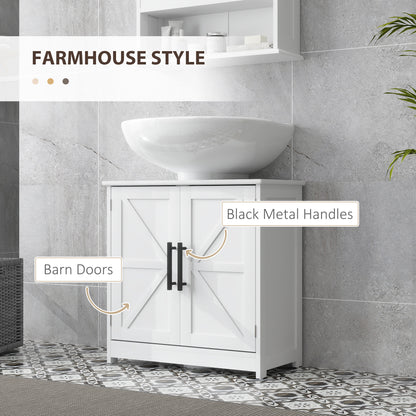 Farmhouse Pedestal Sink Storage Cabinet, Bathroom Sink Cabinet with 2 Barn Doors and Adjustable Shelf, White