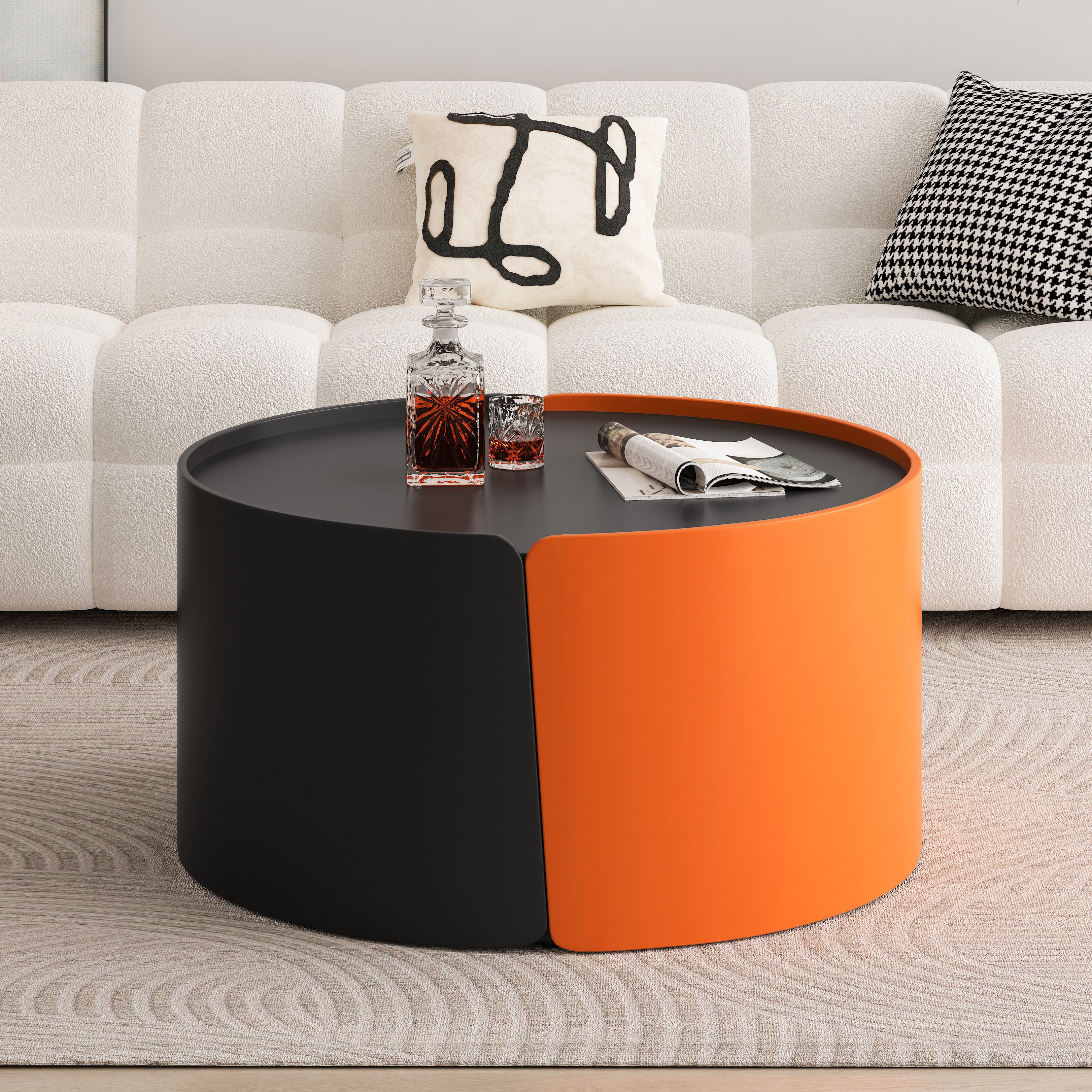 Mesa de Café Nidos, Mesas de Nido Redondas y Mesas Auxiliares para Espacios Pequeños, Mesas Laterales Modernas con Superficie Deslizante Extensible para Sala de Estar, Oficina, Negro, Sin Necesidad de Ensamblaje