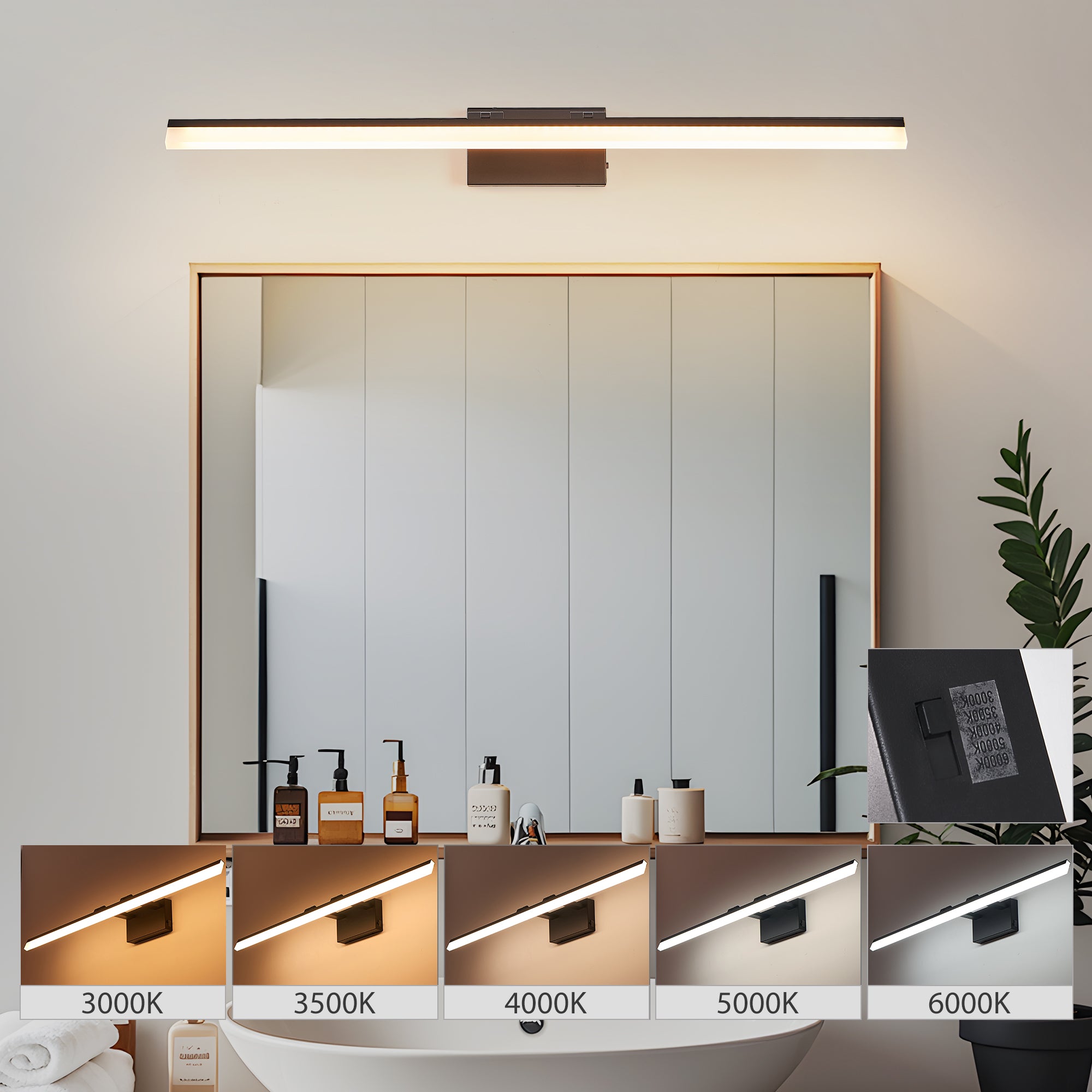 39-Zoll moderne LED-Bad-Wandlampe – Schlanke schwarze Metallwandlampe für Spiegel, Ankleidezimmer oder Waschbereich