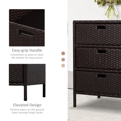 32  Poolside Rattan Wicker Patio Organizer Storage Cabinet With 3 Large Drawers  Weather Fighting Materials