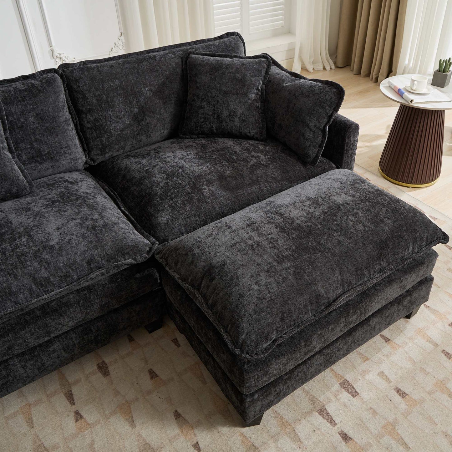 Cloud Sofa Two Seats The Cushion On The Armrest Not Included, Modern Sectional Couch, For Apartment, Comfy Double Layer Upholstered Seat Cushion, Breathable Chenille Fabric, Black,SW504ABK