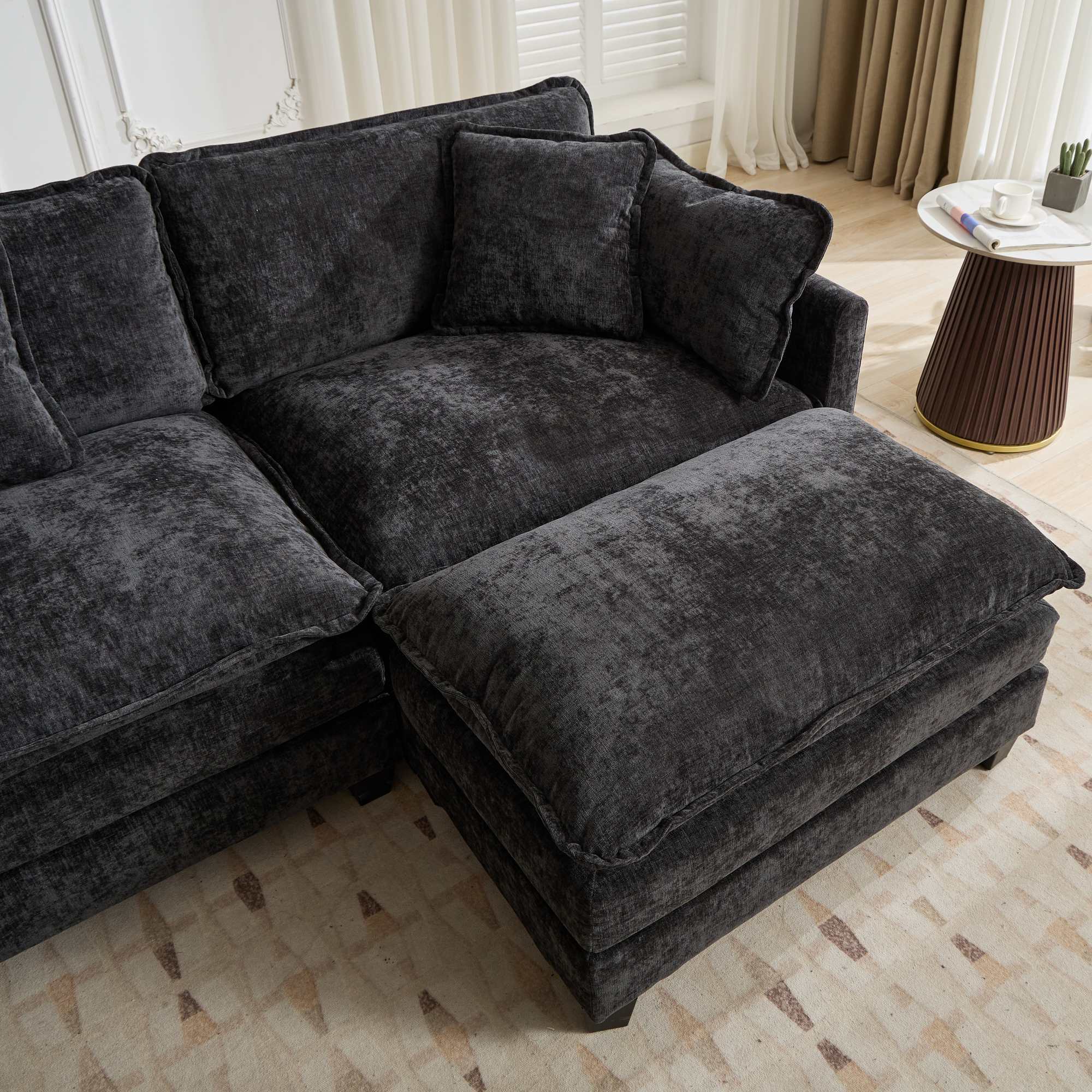 Sofá Nube Dos Asientos El Cojín en el Reposabrazos No Incluido, Sofá Seccional Moderno, para Apartamento, Cojín de Asiento Tapizado en Doble Capa Cómodo, Tela Chenille Transpirable, Negro, SW504ABK