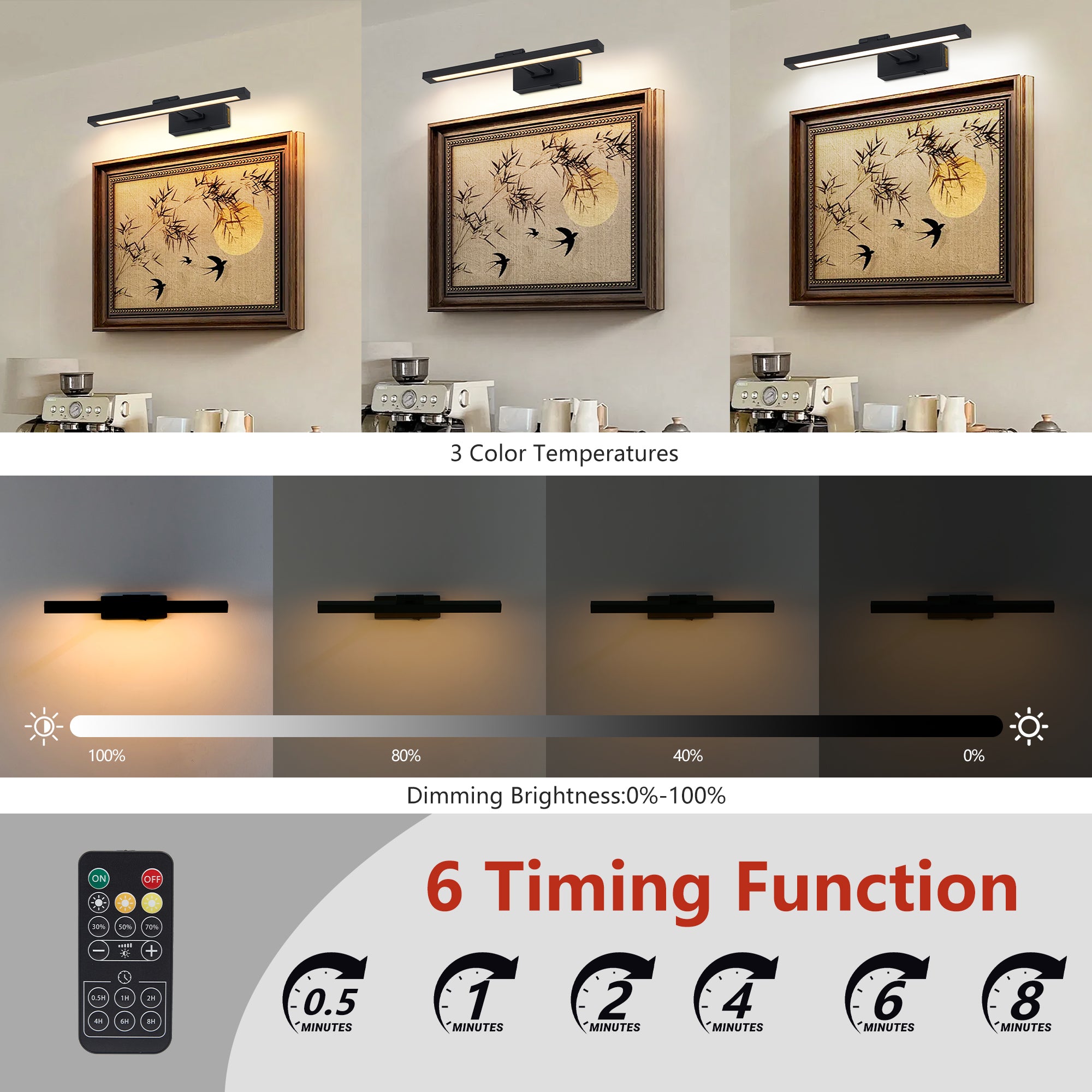 Luz para Cuadros con Batería y Mando a Distancia, Luces LED Negras para Arte en Pinturas Recargables con Atenuación y Temporizador, Aplique de Pared de 16 Pulgadas para Galería de Pinturas de Arte Brazo Articulado Ajustable para Exhibición