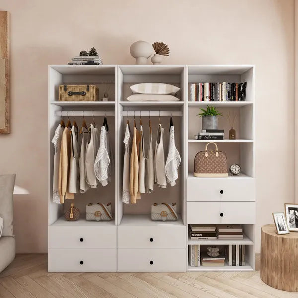 Sistema Organizador de Armario, Sistema de Armario Empotrado de 71" de Altura con Cajones, Armario de Madera con Estantes, Sistema de Armario de Madera DIY con Estantes de Armario Montados en la Pared (87" de Ancho x 16" de Profundidad x 71" de Altura)