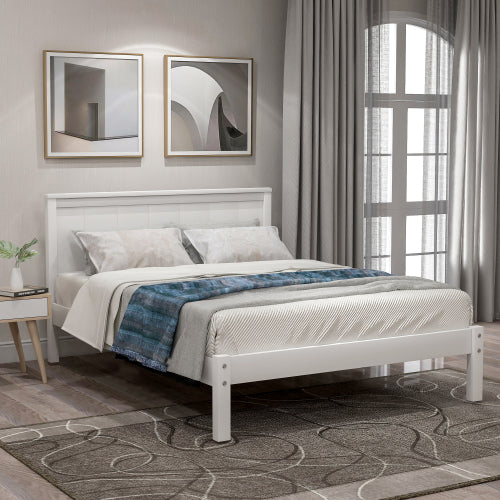 Estructura de Cama Plataforma con Cabecero, Soporte de Lamas de Madera, No se Requiere Resorte de Caja, Individual, Blanco