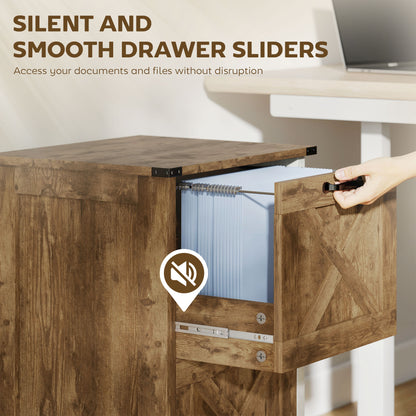 Vertical File Cabinet with 2 Drawers, Rustic Farmhouse Office Storage Cabinet for A4, Letter Size, Rustic Brown
