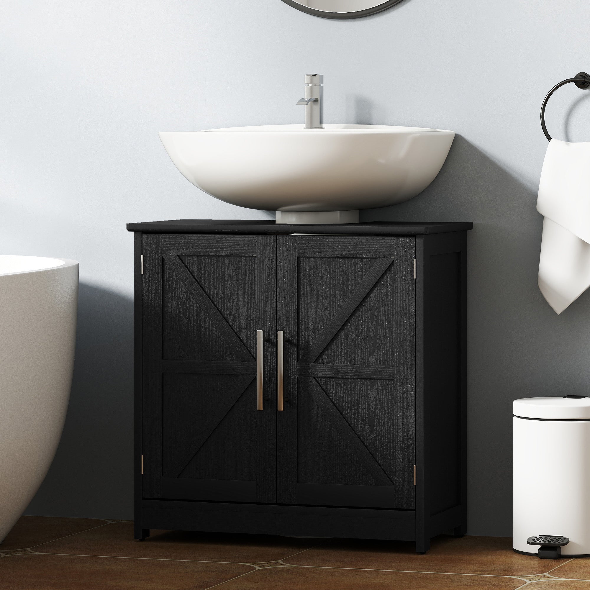 Gray Barn Door Sink Cabinet