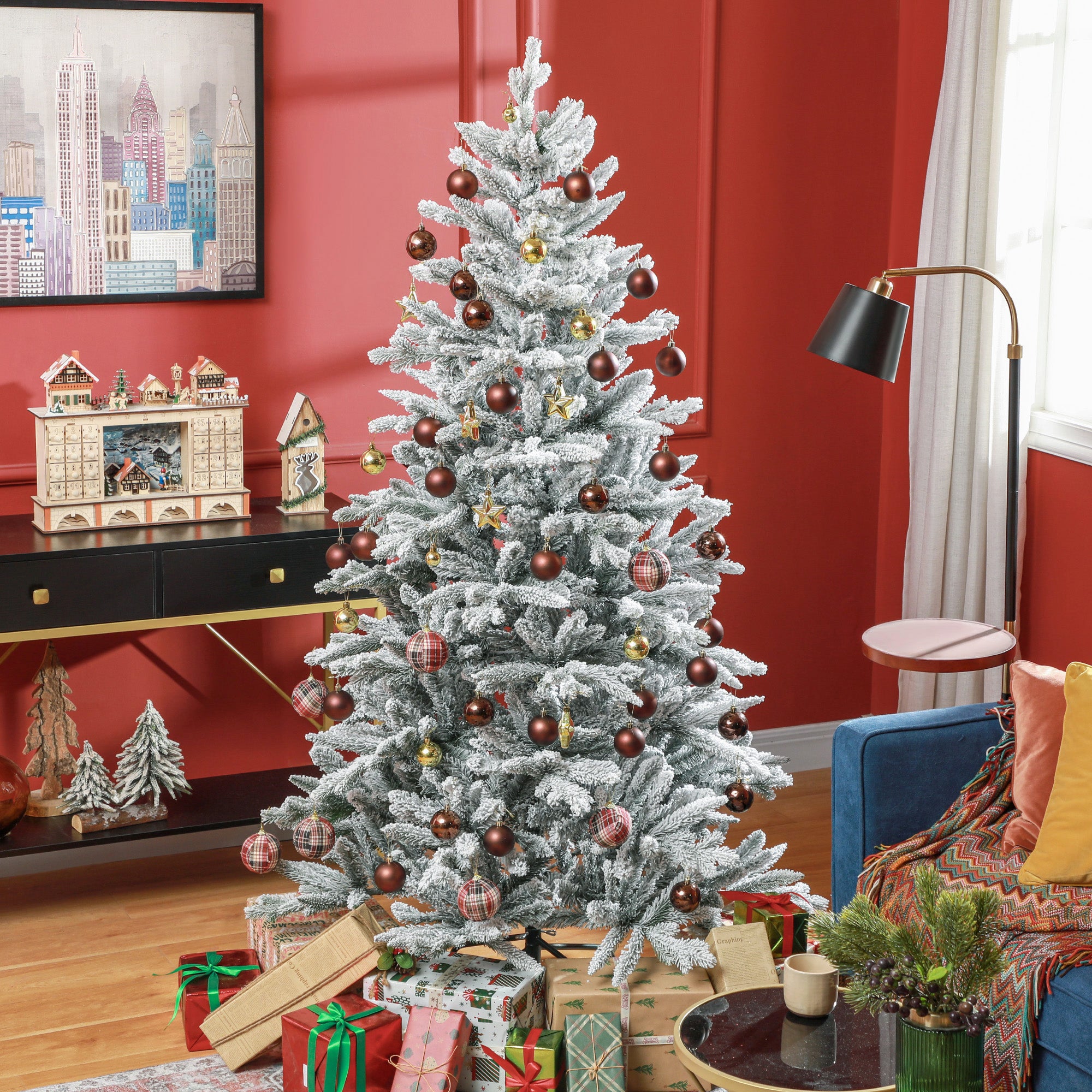 HOMCOM 1,80 m künstlicher Weihnachtsbaum mit Schneebeschichtung und 994 Zweigen, klappbarem Metallständer, einfacher Montage, gefalteter Weihnachtsbaum für Zuhause, Büro, Feiertage, Grün