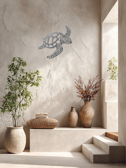 Rustic Sea Turtle Metal Wall Decor - Coastal Beach House Bathroom Accent