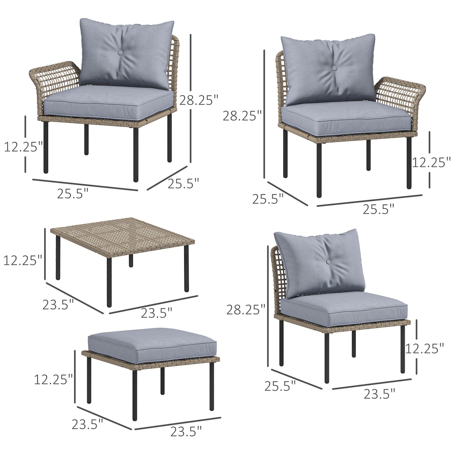 5-Piece Patio Furniture Set with Sofa