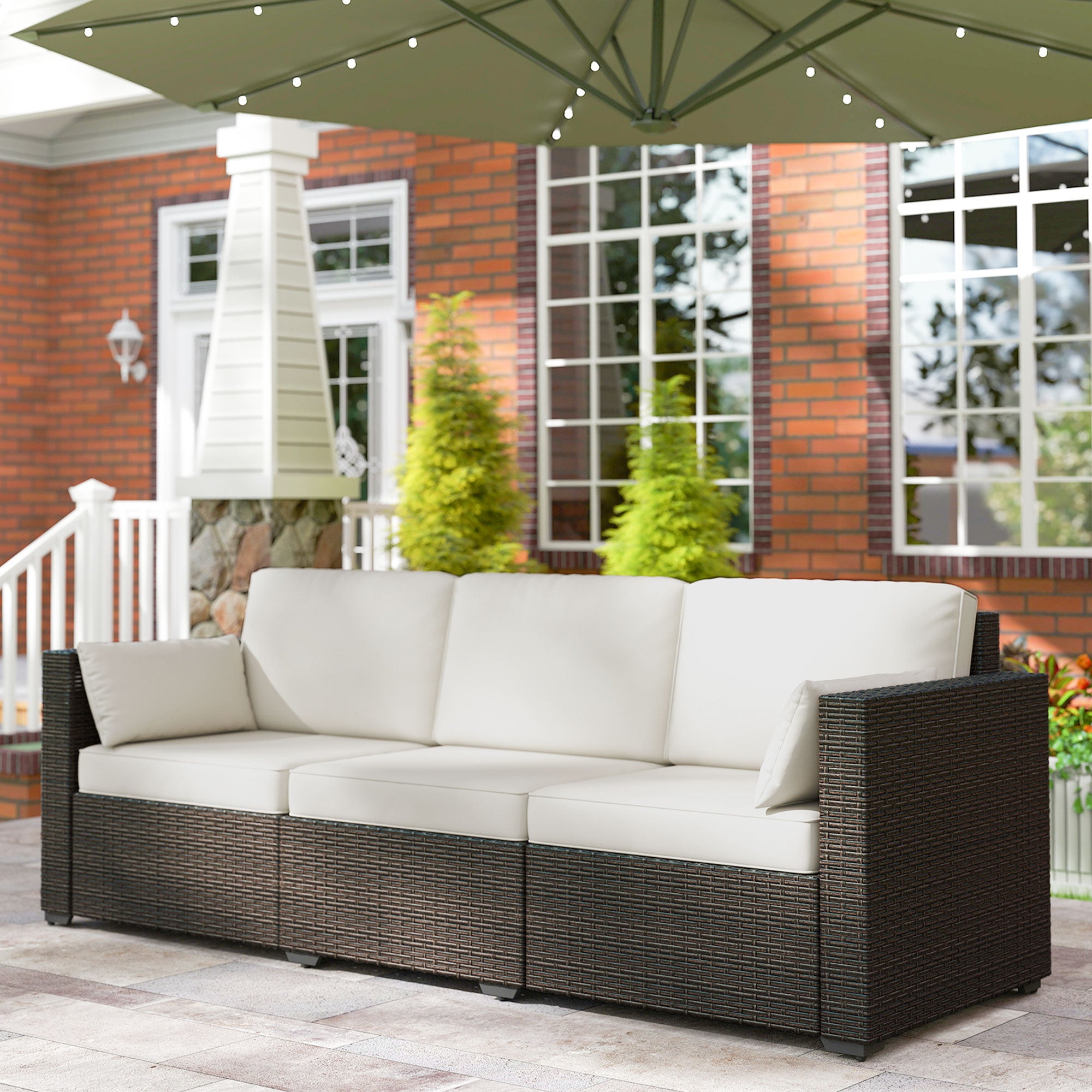 Sofá de Patio PE con Asiento Profundo para Exteriores con Cojines Desmontables