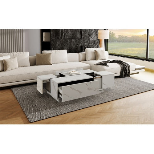 Mesa de Centro Rectangular con Tapa Deslizante, 2 Cajones y 2 Almacenamientos Ocultos para Sala de Estar 47.2