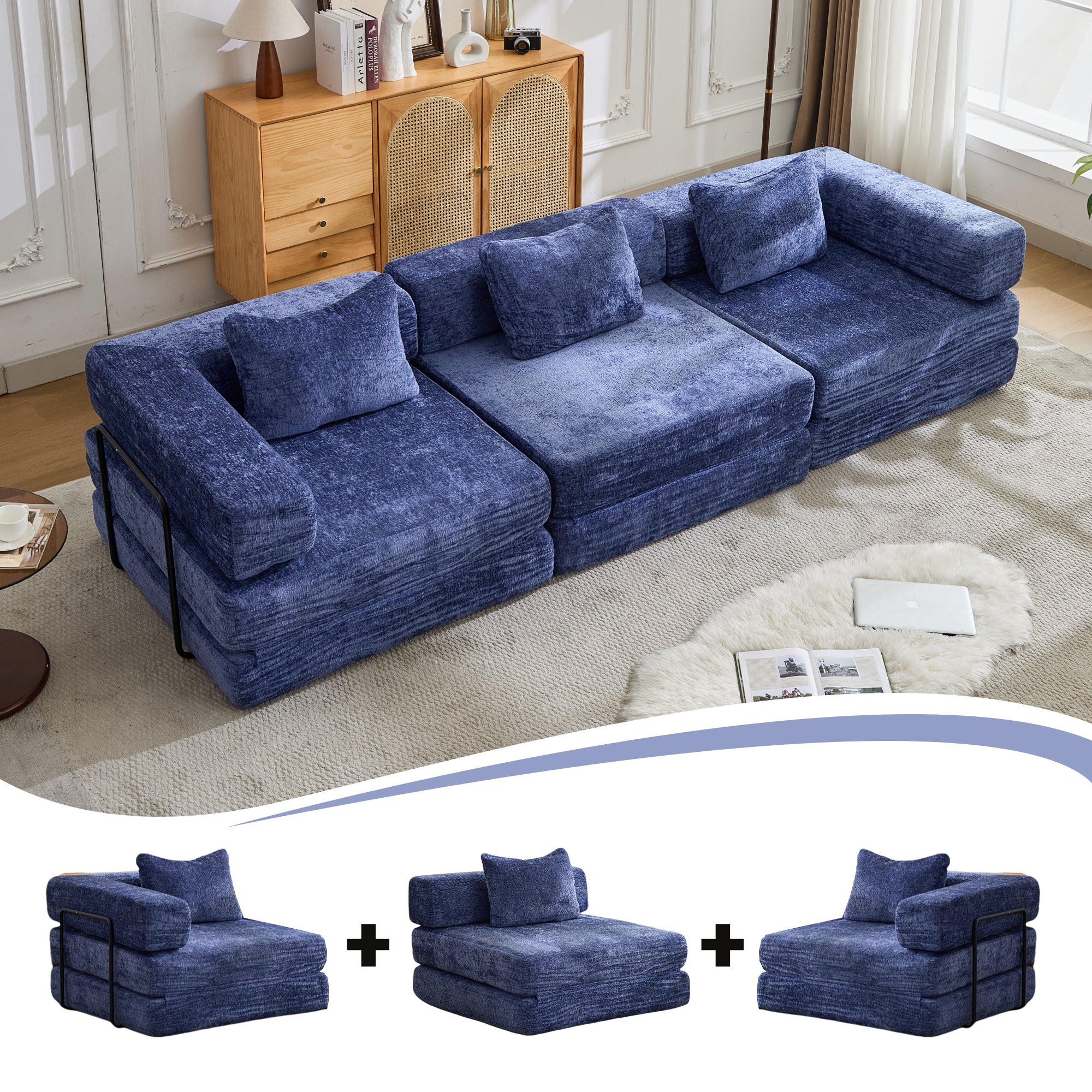 Dark Blue Chenille Sofa Bed