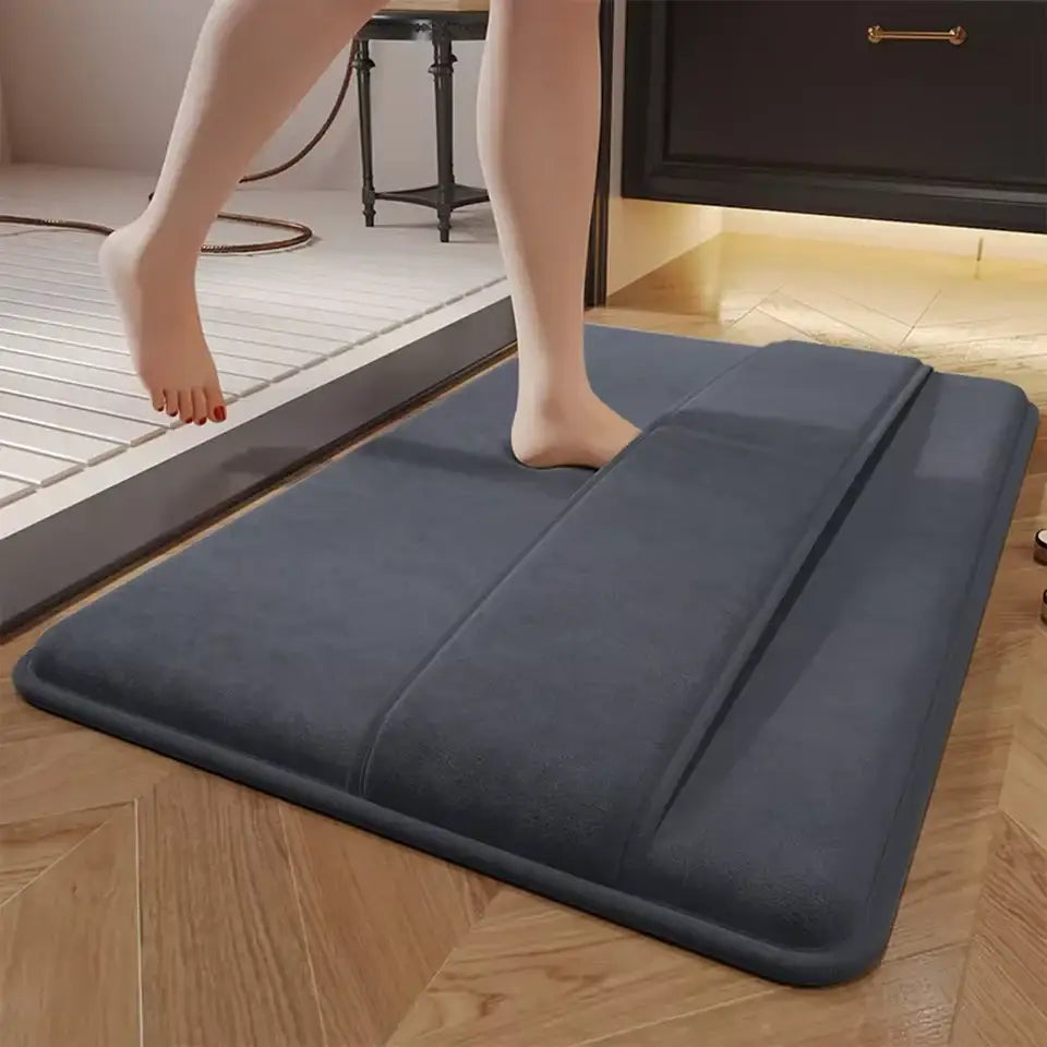 Dark gray decorbites absorbent coral velvet bathroom door mat with plush velvet floor mat texture and non-slip backing
