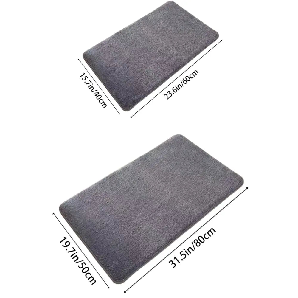 Decorbites™ absorbent coral velvet gray rectangular bath mat with plush velvet floor surface and rounded corners