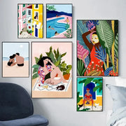 DecorBites™ abstract beach body canvas print featuring vibrant colorful tropical home decor with bold stylized patterns