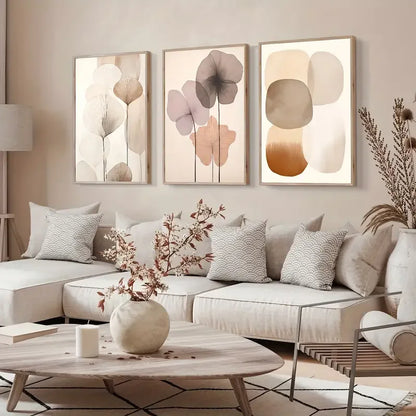 Abstract Beige Japanese Flower Canvas Wall Art
