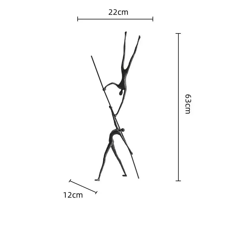 Abstract black and silver human figure sculpture decorbites featuring acrobatic figure sculpture on poles for living room decor