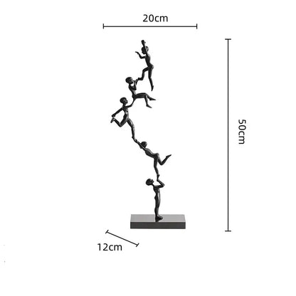 Abstract black and silver human figure sculpture decorbites featuring stacked stylized acrobatic figures for living room decor