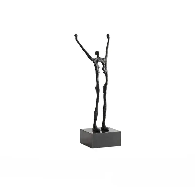 Abstract black human figure sculpture featuring two intertwined figures with arms raised for decorbites living room decor