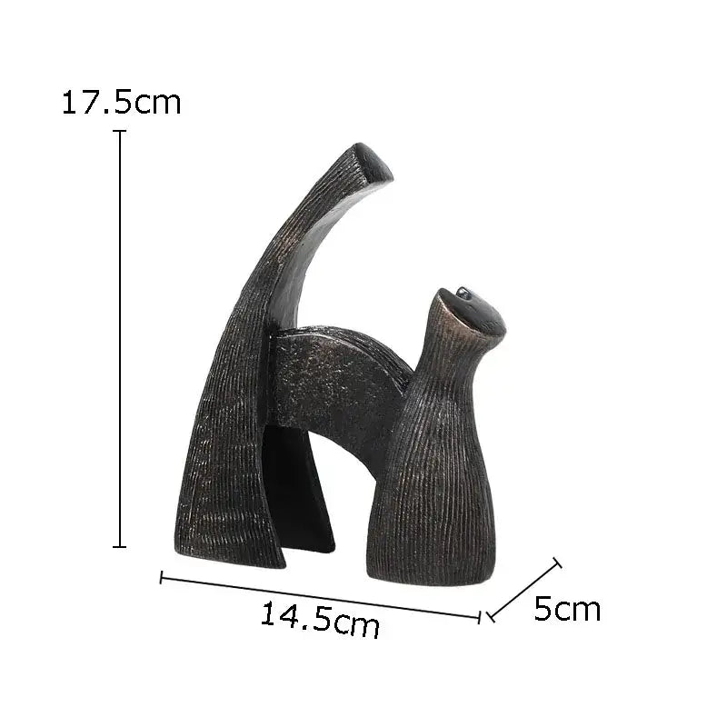 Dark bronze abstract cat sculpture with textured ribbed surface complements decorbites bull statue metal living room decor