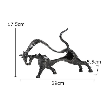 Abstract black cast iron decorbites bull statue featuring stylized intertwined animals in dynamic living room metal decor