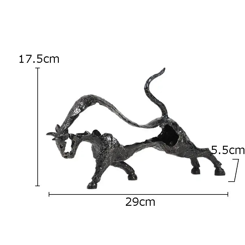 Abstract black cast iron decorbites bull statue featuring stylized intertwined animals in dynamic living room metal decor