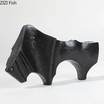 Abstract black cast iron bull statue with textured ceramic finish for living room decorbites bull decorbites bull statue