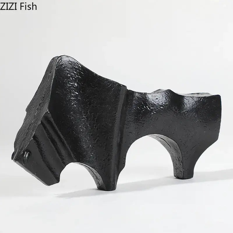 Abstract black cast iron bull statue with textured ceramic finish for living room decorbites bull decorbites bull statue