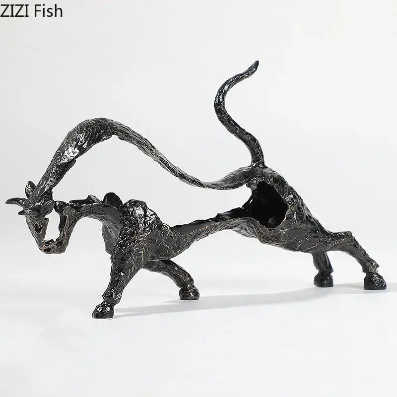 Abstract black cast iron bull statue featuring two intertwined animals in dynamic poses for living room decorbites bull decor
