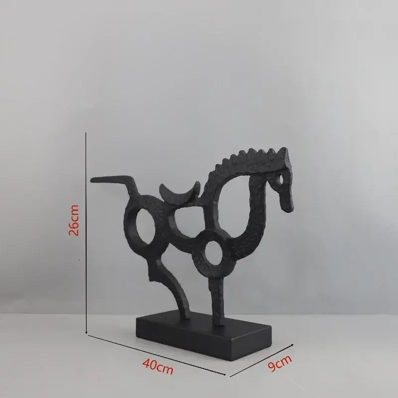 Abstract black geometric couple cast iron horse sculpture with minimalist matte finish for home decor by decorbites geometric couple