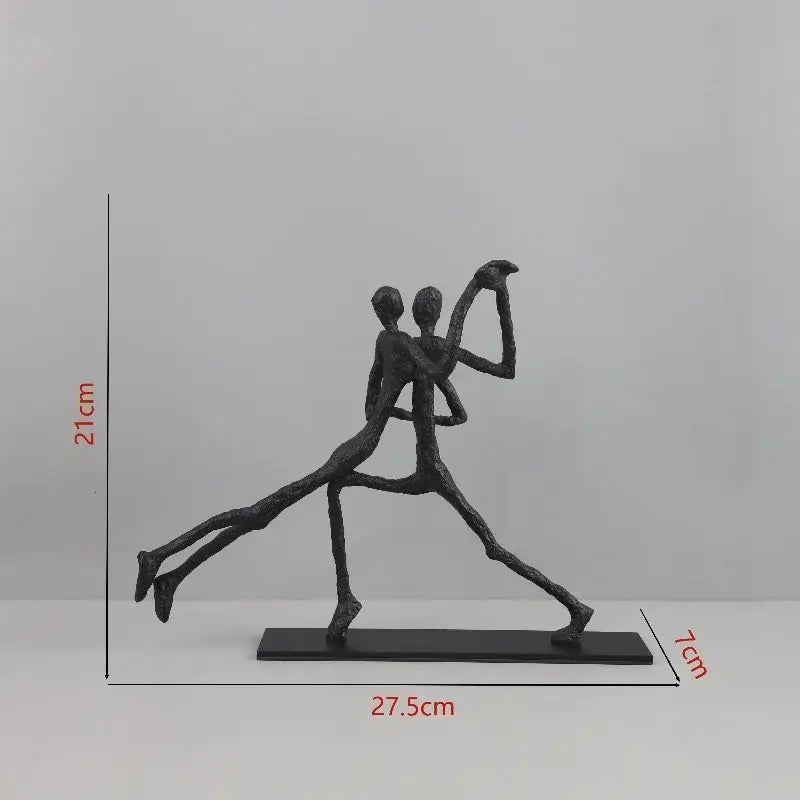 Black metal geometric couple sculpture cast iron on rectangular base for home decor by decorbites geometric couple