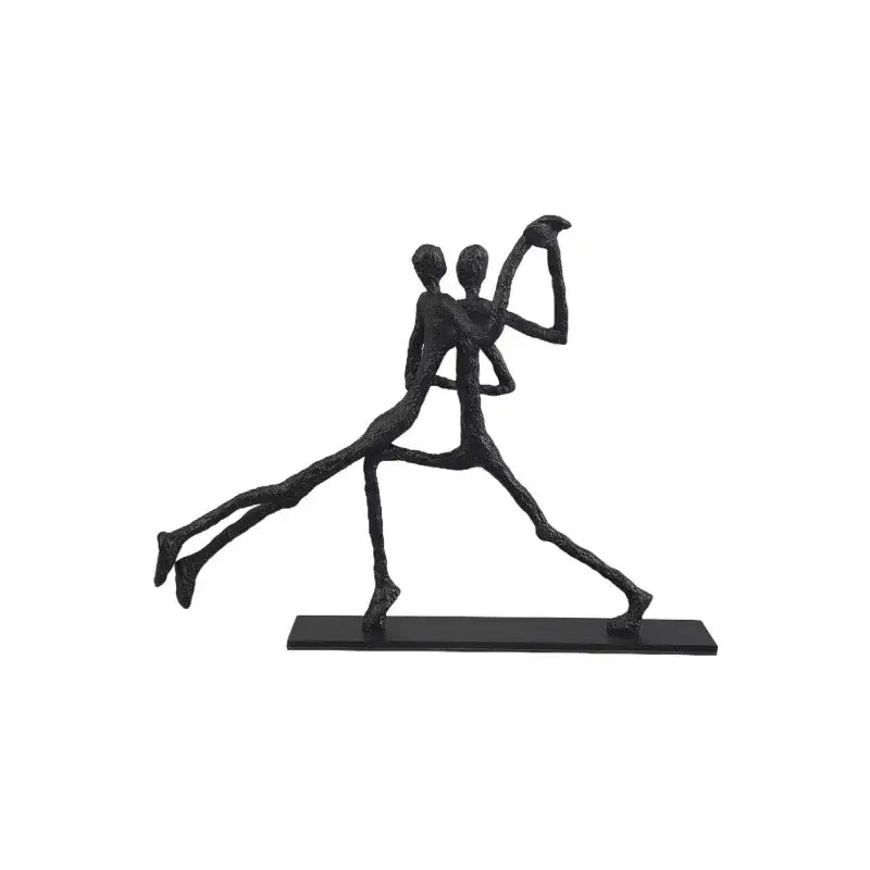 Black abstract geometric couple cast iron sculpture of two figures dancing on matching base for home decor by decorbites