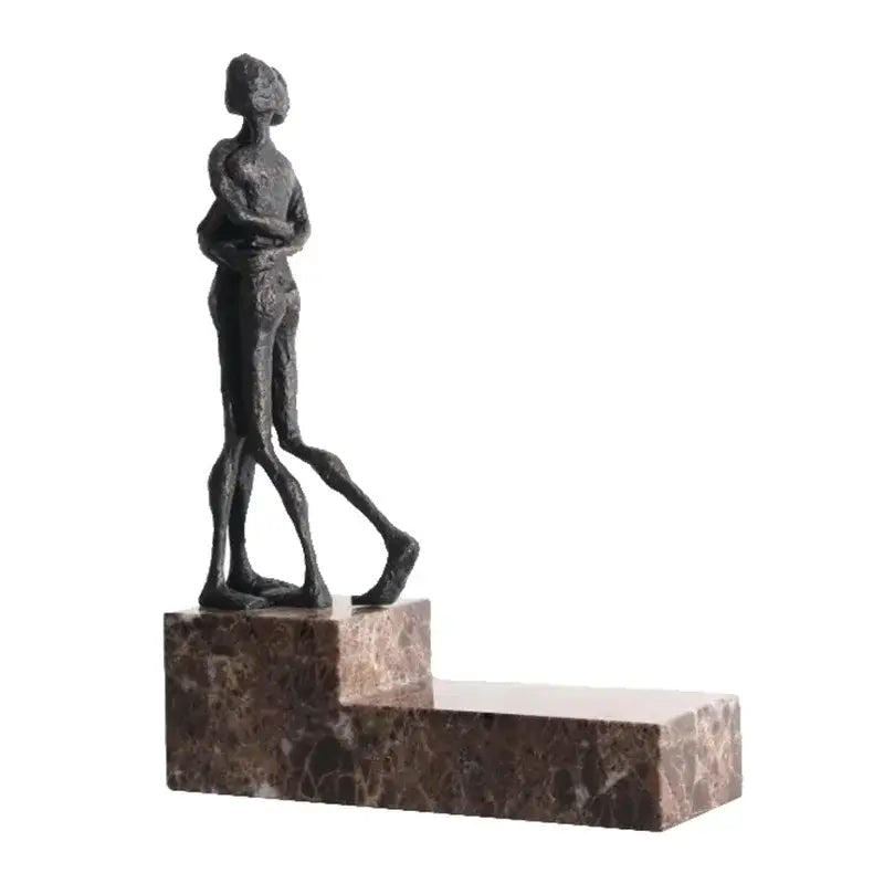 Dark bronze abstract gymnast metal handicraft figure with gold accents on brown marble base for living room decorbites decor