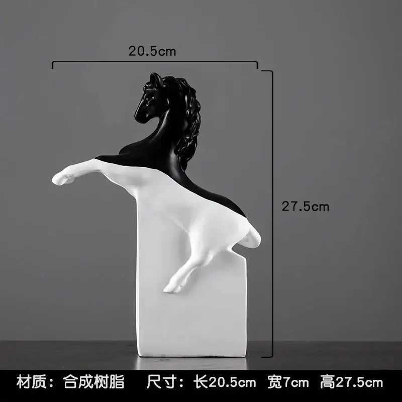Black and white resin horse abstract sculpture with sleek modern design for living room decorbites golden horse figurine