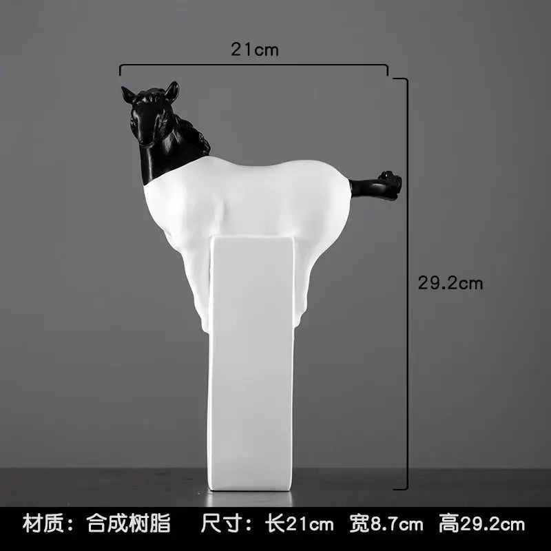 Abstract black and gold horse sculpture in black and white resin with sleek modern design for living room decorbites golden horse