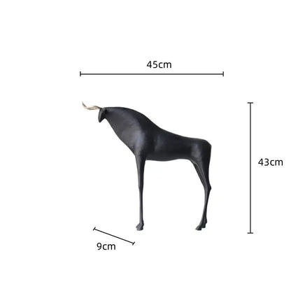 Abstract black and gold iron horse figurine with black matte bull sculpture and curved horns for living room decor