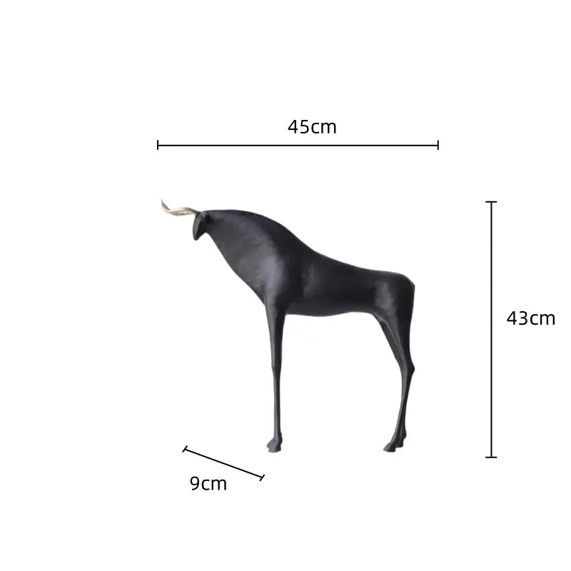 Abstract black and gold iron horse figurine with black matte bull sculpture and curved horns for living room decor