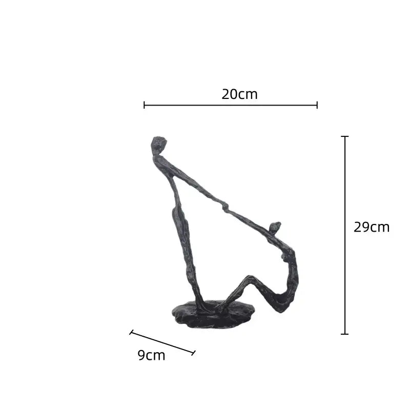A sleek dark bronze hand dance sculpture of two intertwined figures in a dynamic pose for living room decor