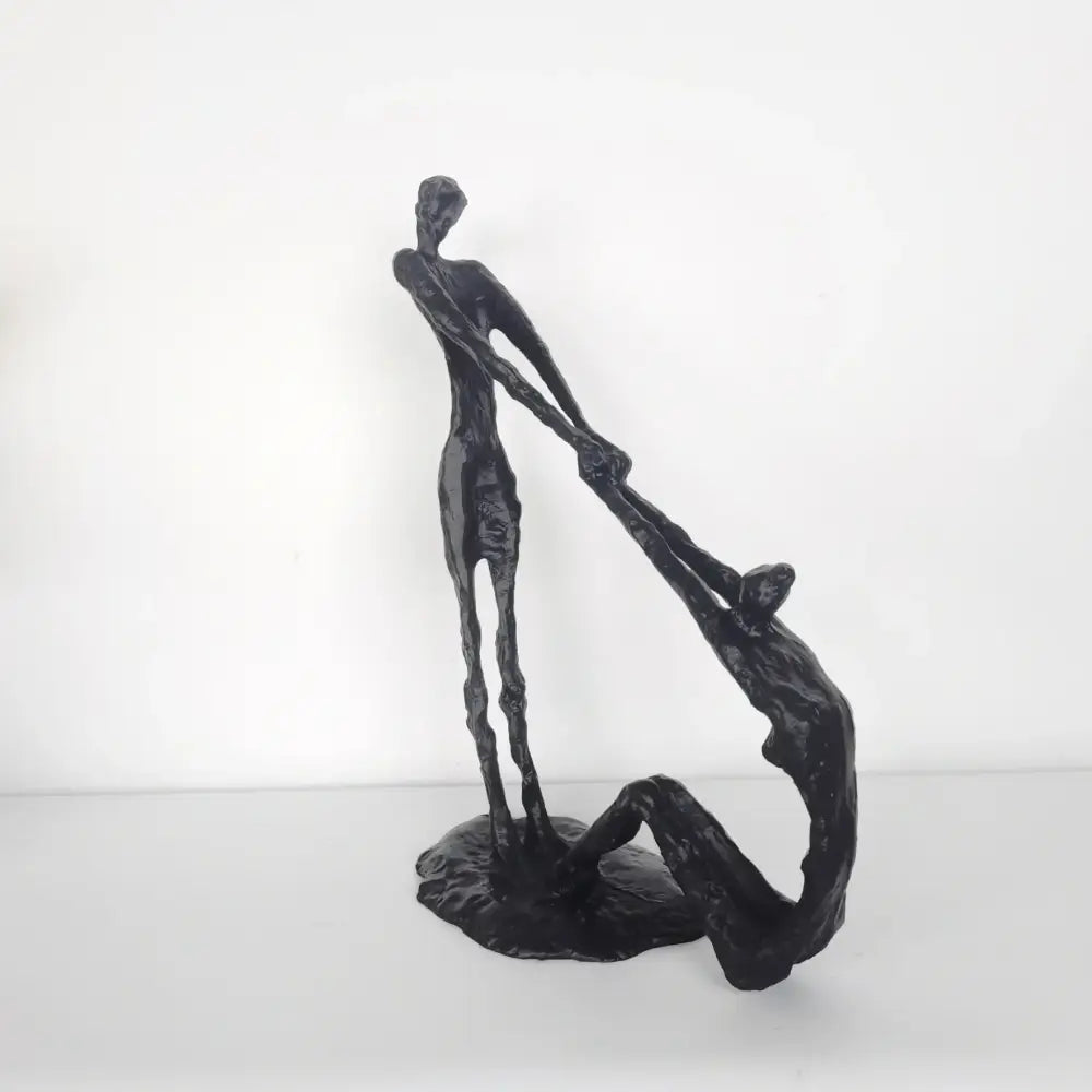 Abstract black hand dance sculpture of two intertwined figures holding hands for living room adolescence decor