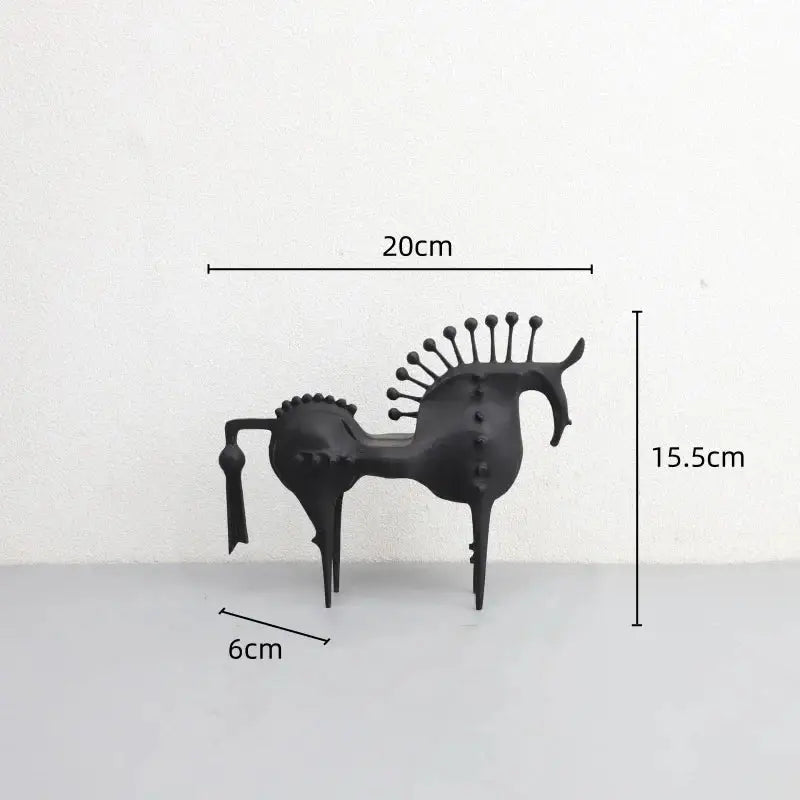 Black matte metal sculpture of stylized horse with spiky mane decorative figurine for living room decorbites abstract horse