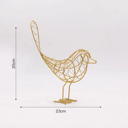 Gold wire bird figurine with intricate lattice design and standing legs for decorbites iron bird living room decor