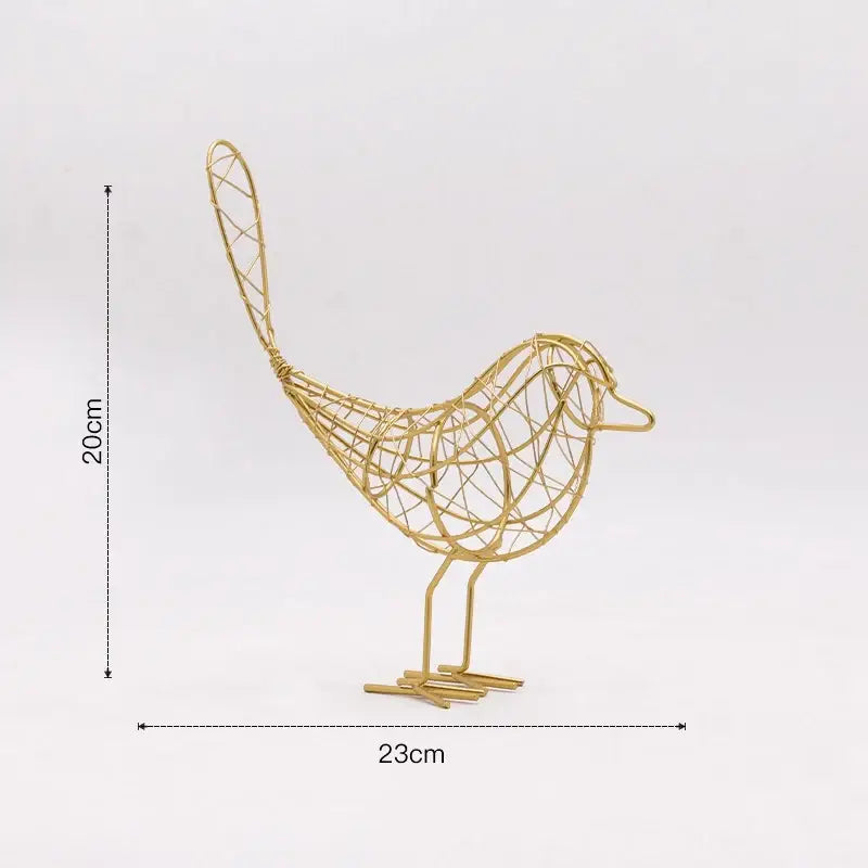 Gold wire bird figurine with intricate lattice design and standing legs iron bird figurines for living room decorbites iron bird
