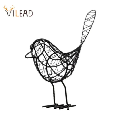 Abstract black iron bird figurines with intricate woven design and stylized tail for living room decor by decorbites iron bird