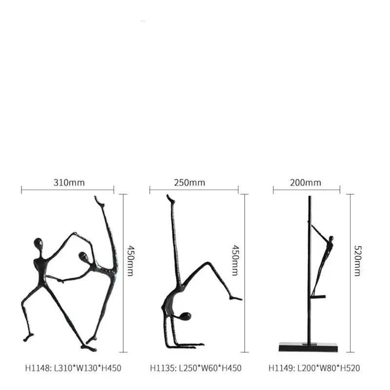 Abstract black metal sports figure sculpture featuring stylized human forms in dynamic poses for decorbites black metal decor