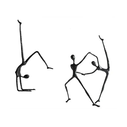 Abstract black metal sports figure sculpture by decorbites featuring two dynamic stylized human forms for living room decor