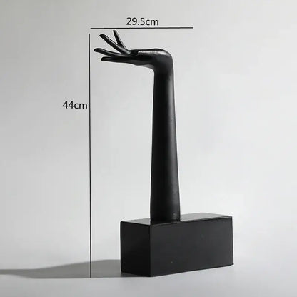 Abstract black metal sports figure sculpture with black matte finished hand on rectangular base for living room decorbites black metal decor