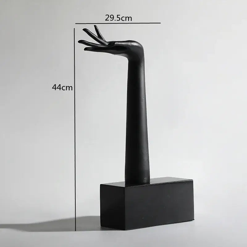 Abstract black metal sports figure sculpture with black matte finished hand on rectangular base for living room decorbites black metal decor