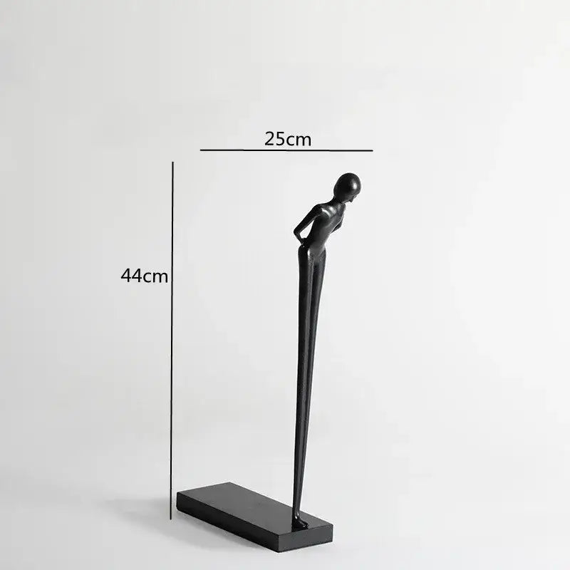 Abstract black metal sports figure sculpture in matte black finish with minimalist design for living room decorbites black metal
