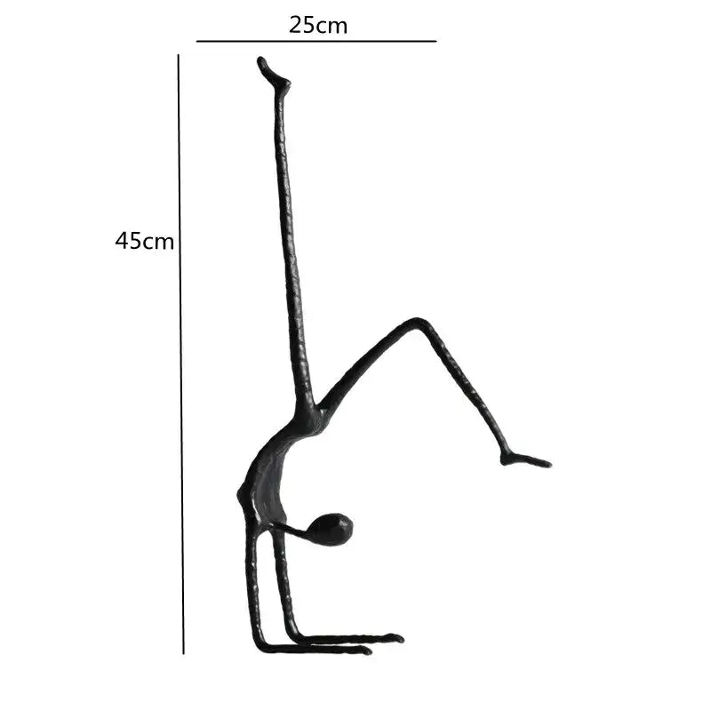 Abstract black metal sports figure sculpture of person performing handstand for decorbites black metal decor